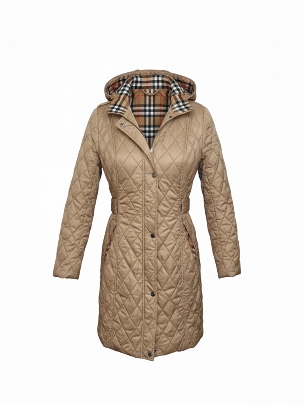 Quilted Hooded Puffer Coat in Tan